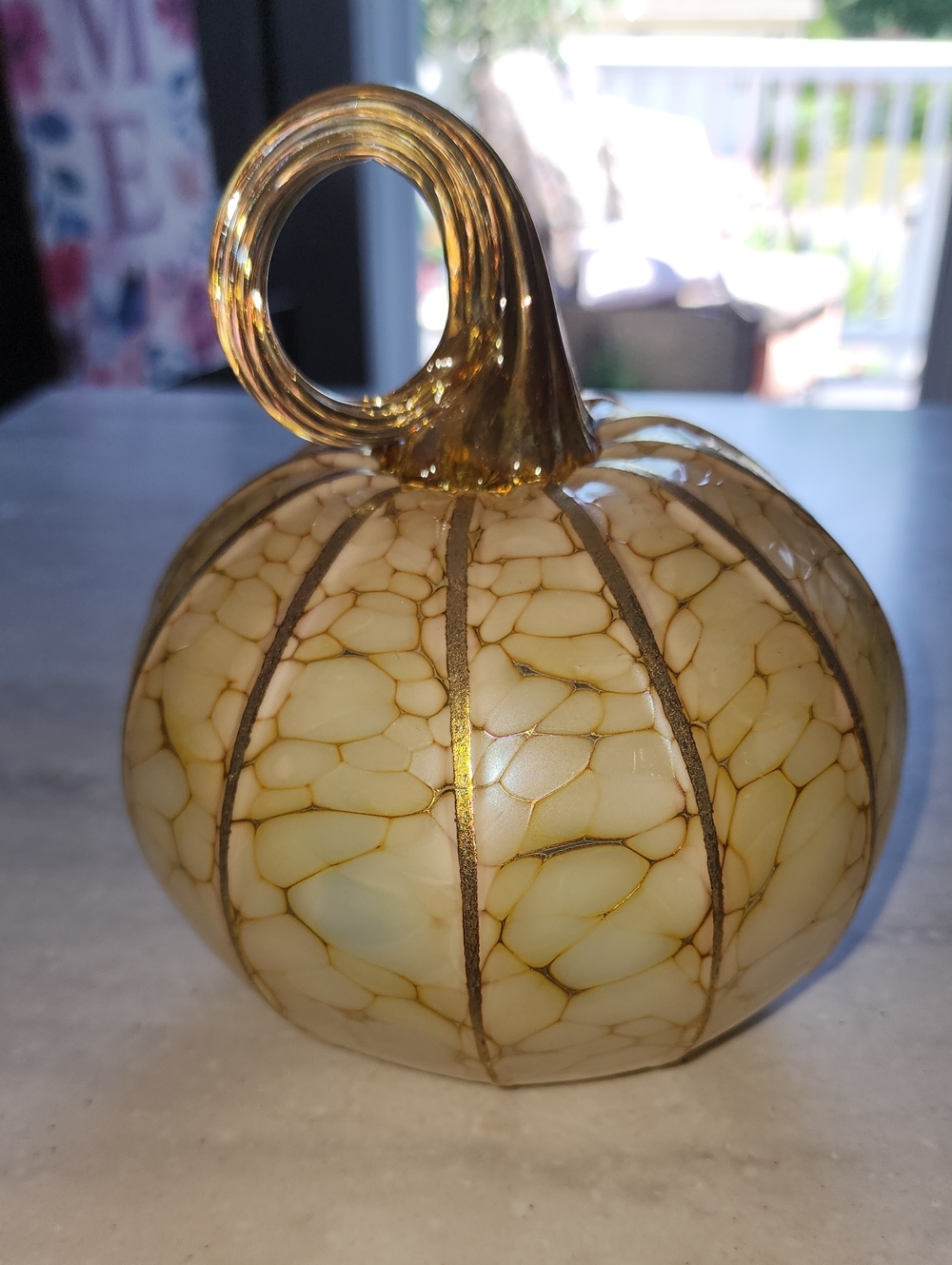 Jack Pine Hand Blown Art Glass Cream & Gold Pumpkin